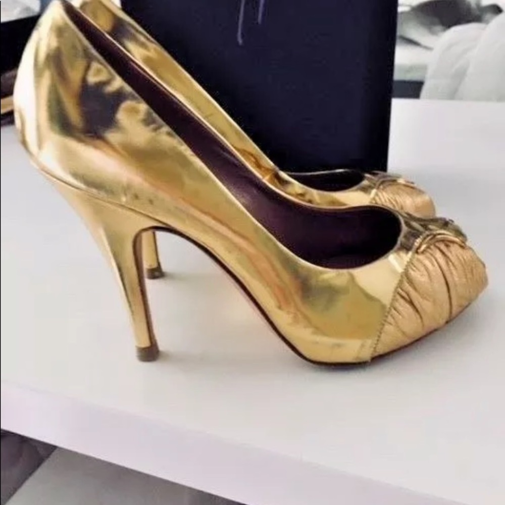 GUISEPPI ZANOTTI GOLD PLATFORM PEEP STILETTOS 37